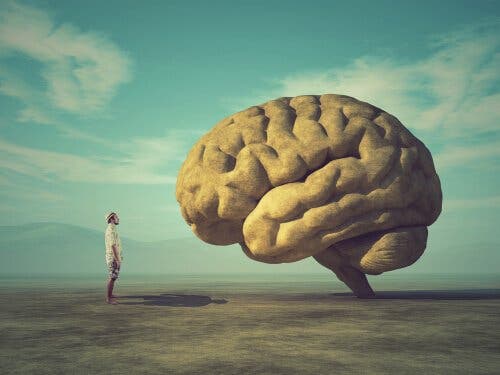 Misstrons inflytande: En man ser på en gigantisk hjärna