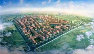 En illustration av begreppet utopi uppifrån.