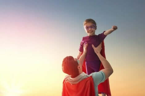 En superhjälte och en superhjältinna för barn