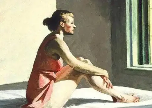 Målning av kvinna i solen